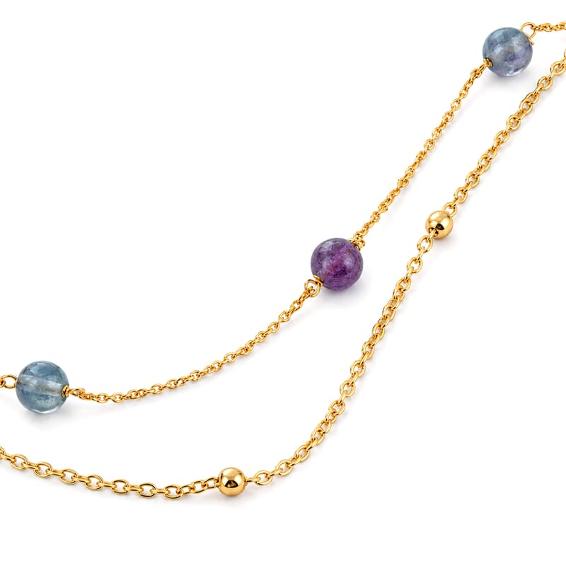 Fluorite 20.40 ctw Bracelet (7.5-9.5In) and Necklace (18-20 Inches) in Goldtone
