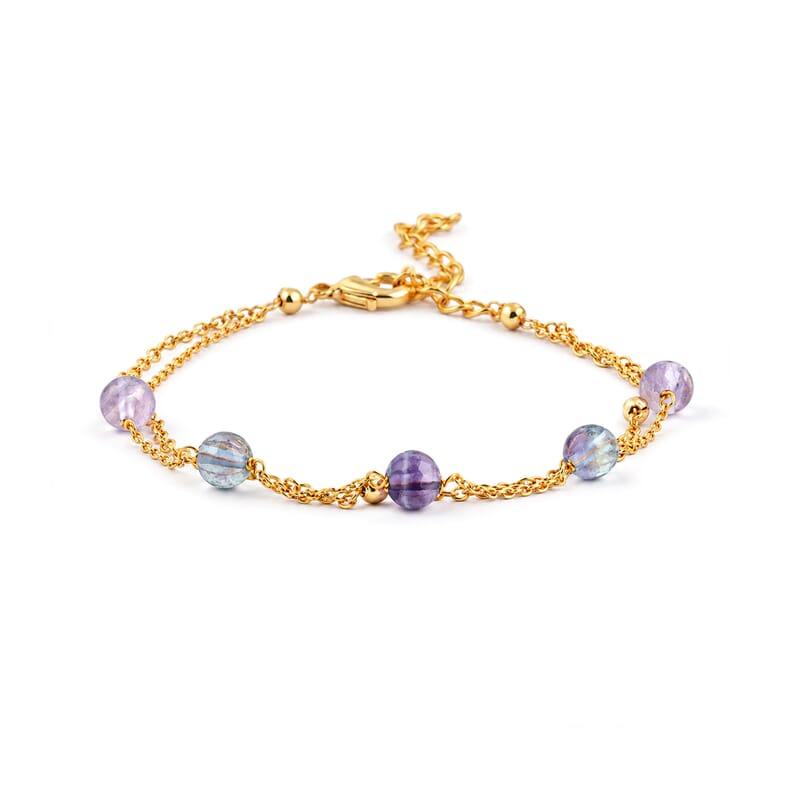 Fluorite 20.40 ctw Bracelet (7.5-9.5In) and Necklace (18-20 Inches) in Goldtone