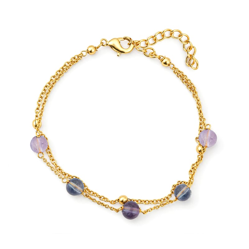 Fluorite 20.40 ctw Bracelet (7.5-9.5In) and Necklace (18-20 Inches) in Goldtone