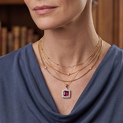 Certified & Appraised AAA Malawi Magenta Garnet and Luxuriant Lab Grown Diamond G-H SI 4.30 ctw Pendant Necklace in 10K Yellow Gold 18 Inches