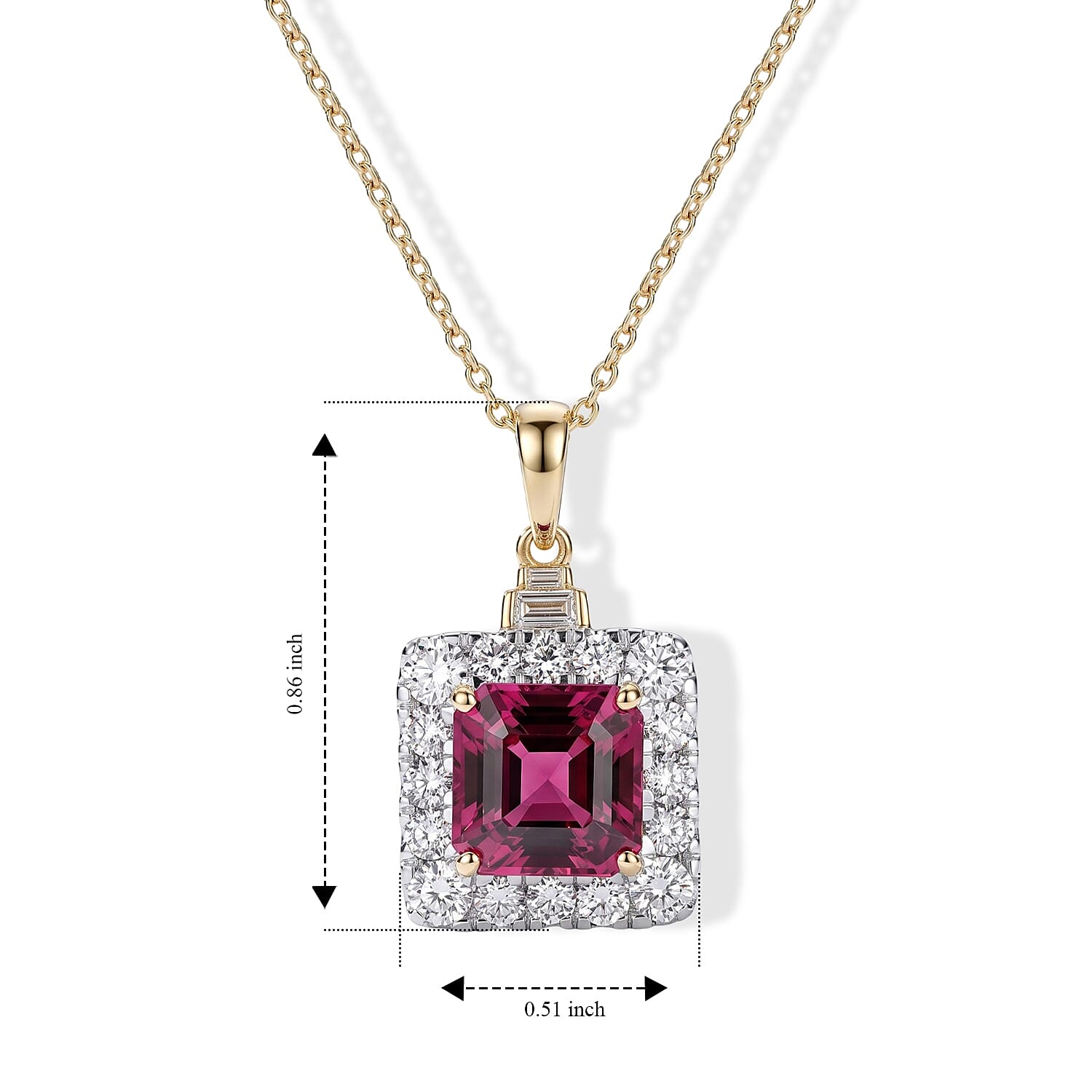 Certified & Appraised AAA Malawi Magenta Garnet and Luxuriant Lab Grown Diamond G-H SI 4.30 ctw Pendant Necklace in 10K Yellow Gold 18 Inches