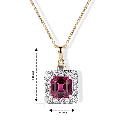 Certified & Appraised AAA Malawi Magenta Garnet and Luxuriant Lab Grown Diamond G-H SI 4.30 ctw Pendant Necklace in 10K Yellow Gold 18 Inches