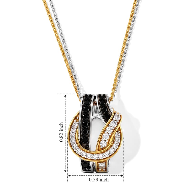 D'Joy Black and White Diamond 0.75 ctw Bond Collection Pendant Necklace (20 Inches) in Rhodium Over and 18K YG Plated Sterling Silver