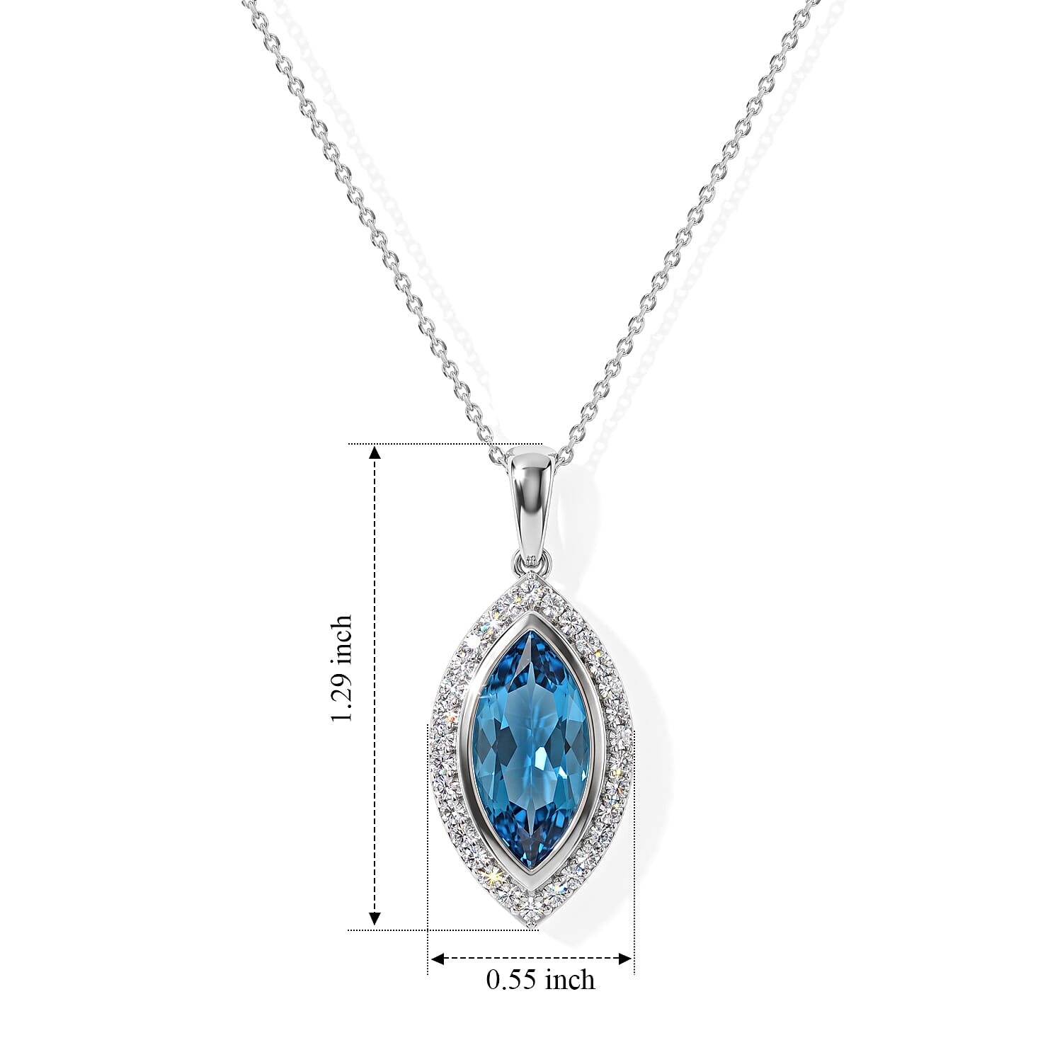 D'Joy Premium Swiss Blue Topaz and Moissanite 5.30 ctw Eternal Blue Pendant Necklace in Rhodium Over Sterling Silver 20 Inches
