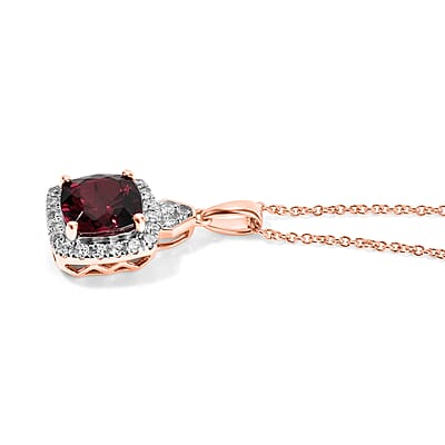 Certified and Appraised AAA Tanzanian Mahenge Garnet and Luxuriant Lab Grown Diamond G-H SI 3.38 ctw Pendant Necklace in 10K Rose Gold 18 Inches