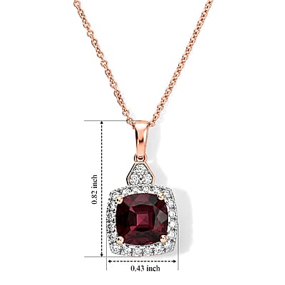 Certified and Appraised AAA Tanzanian Mahenge Garnet and Luxuriant Lab Grown Diamond G-H SI 3.38 ctw Pendant Necklace in 10K Rose Gold 18 Inches