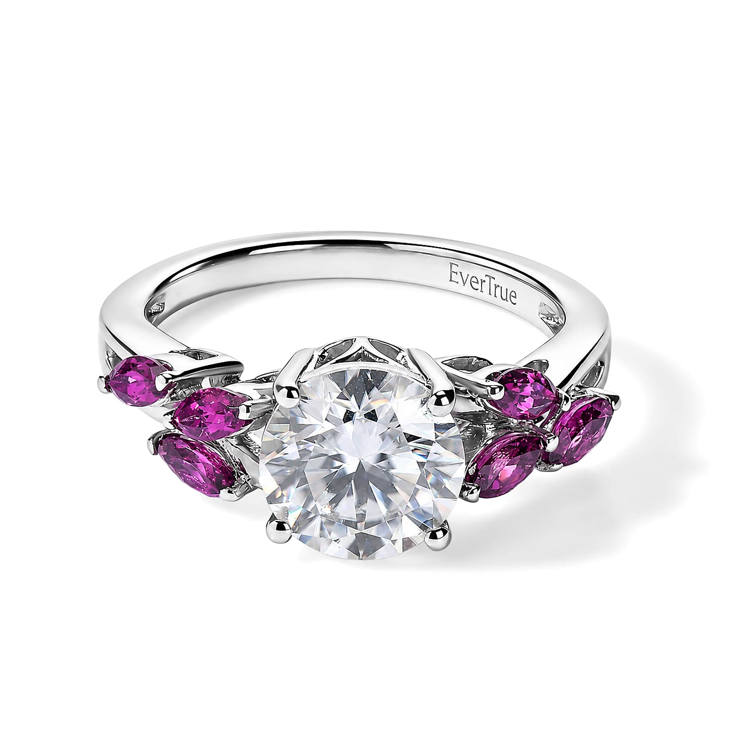 EverTrue Moissanite and Radiant Ember Garnet 4.50 ctw Ring (Size 5) and Pendant in Platinum Bond with Stainless Steel Necklace 20 Inches