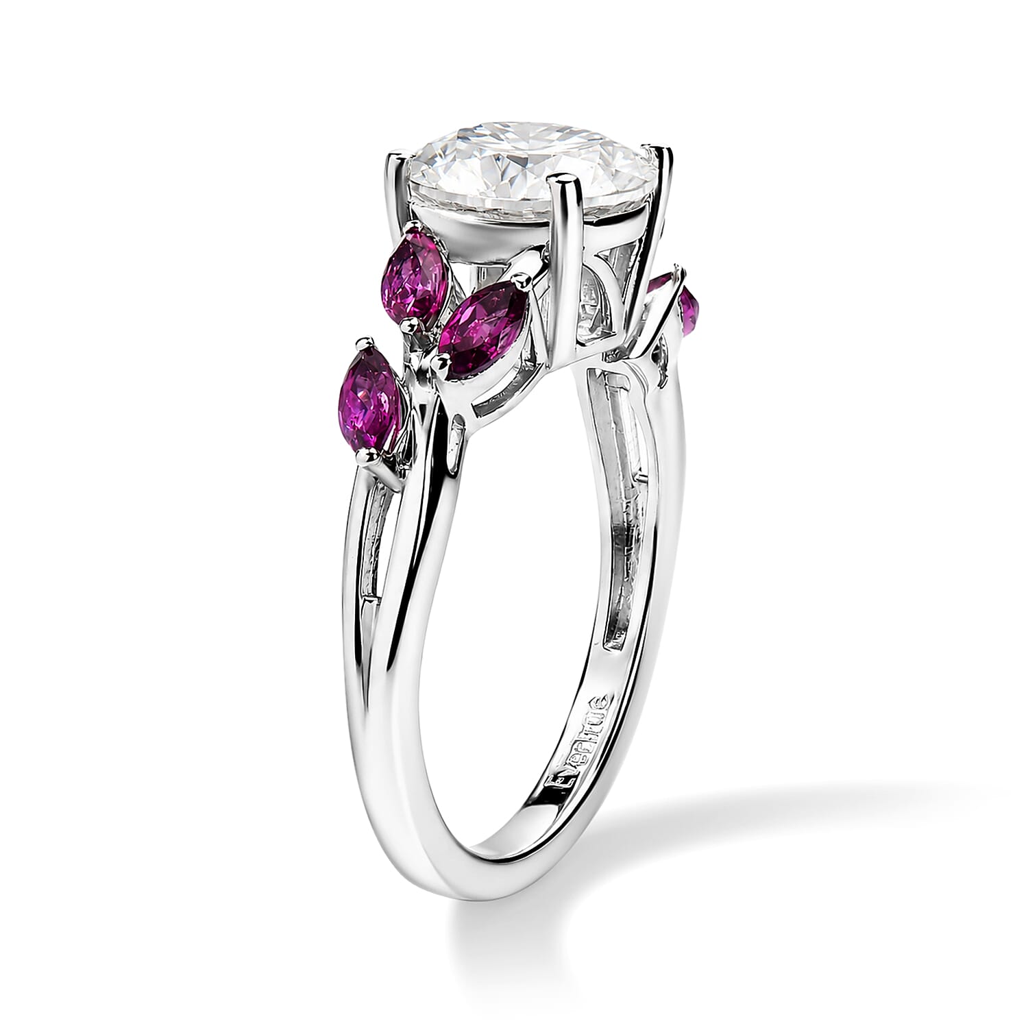 EverTrue Moissanite and Radiant Ember Garnet 4.50 ctw Ring (Size 5) and Pendant in Platinum Bond with Stainless Steel Necklace 20 Inches