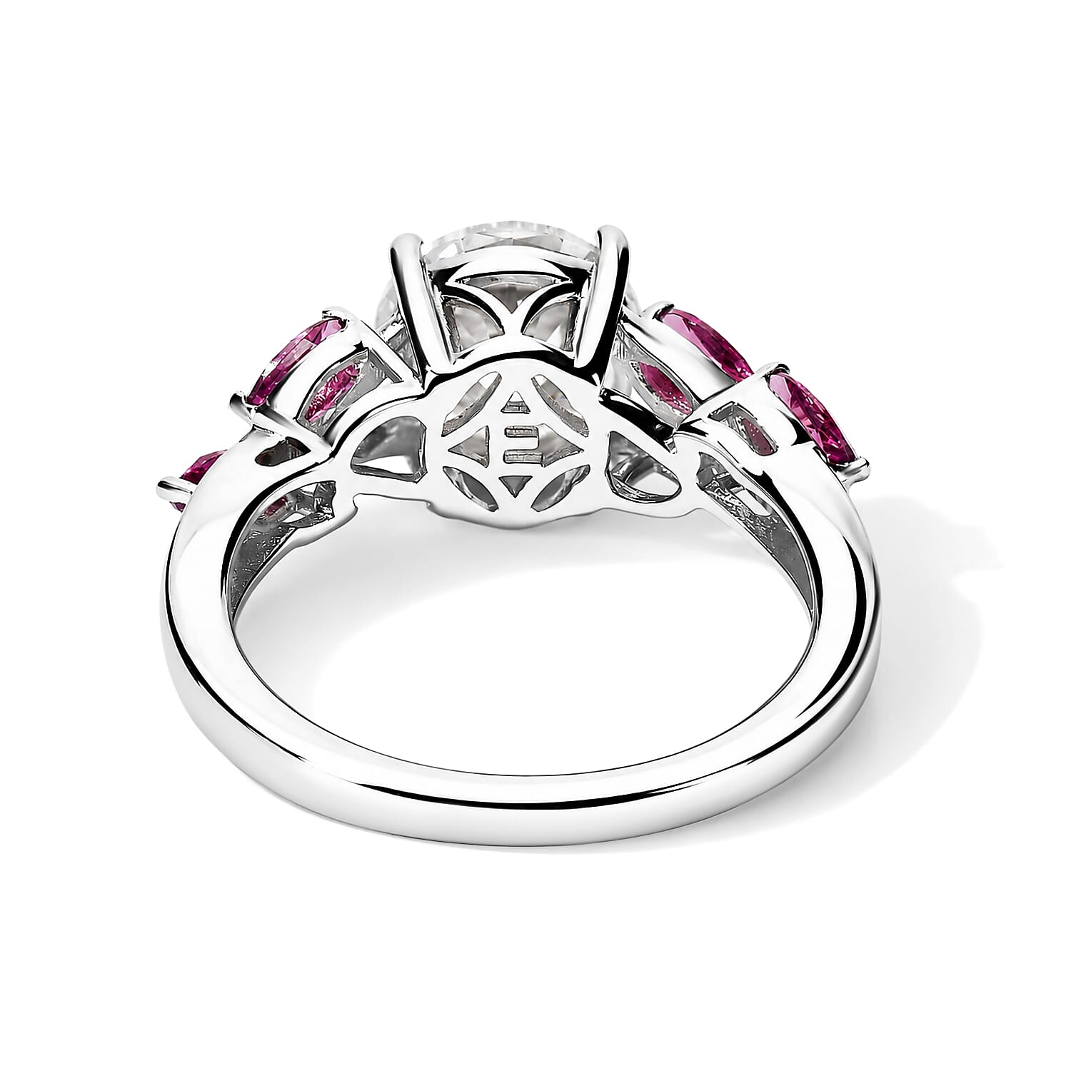 EverTrue Moissanite and Radiant Ember Garnet 4.50 ctw Ring (Size 5) and Pendant in Platinum Bond with Stainless Steel Necklace 20 Inches