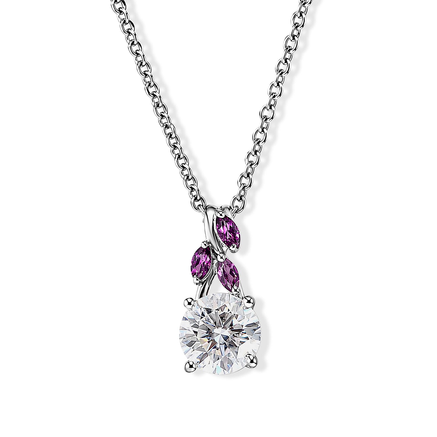 EverTrue Moissanite and Radiant Ember Garnet 4.50 ctw Ring (Size 5) and Pendant in Platinum Bond with Stainless Steel Necklace 20 Inches