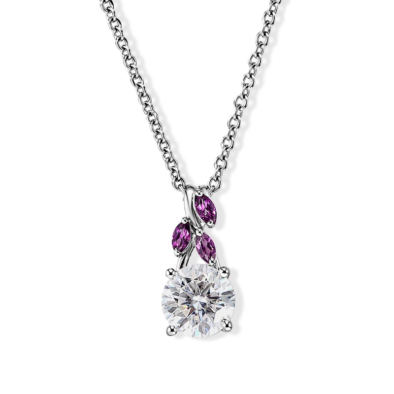 EverTrue Moissanite and Radiant Ember Garnet 4.50 ctw Ring (Size 5) and Pendant in Platinum Bond with Stainless Steel Necklace 20 Inches