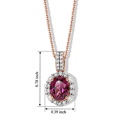 D'Joy Premium Tanzanian Raspberry Garnet and Moissanite 2.00 ctw Pendant Necklace in 18K Vermeil Rose Gold Over Sterling Silver 18 Inches