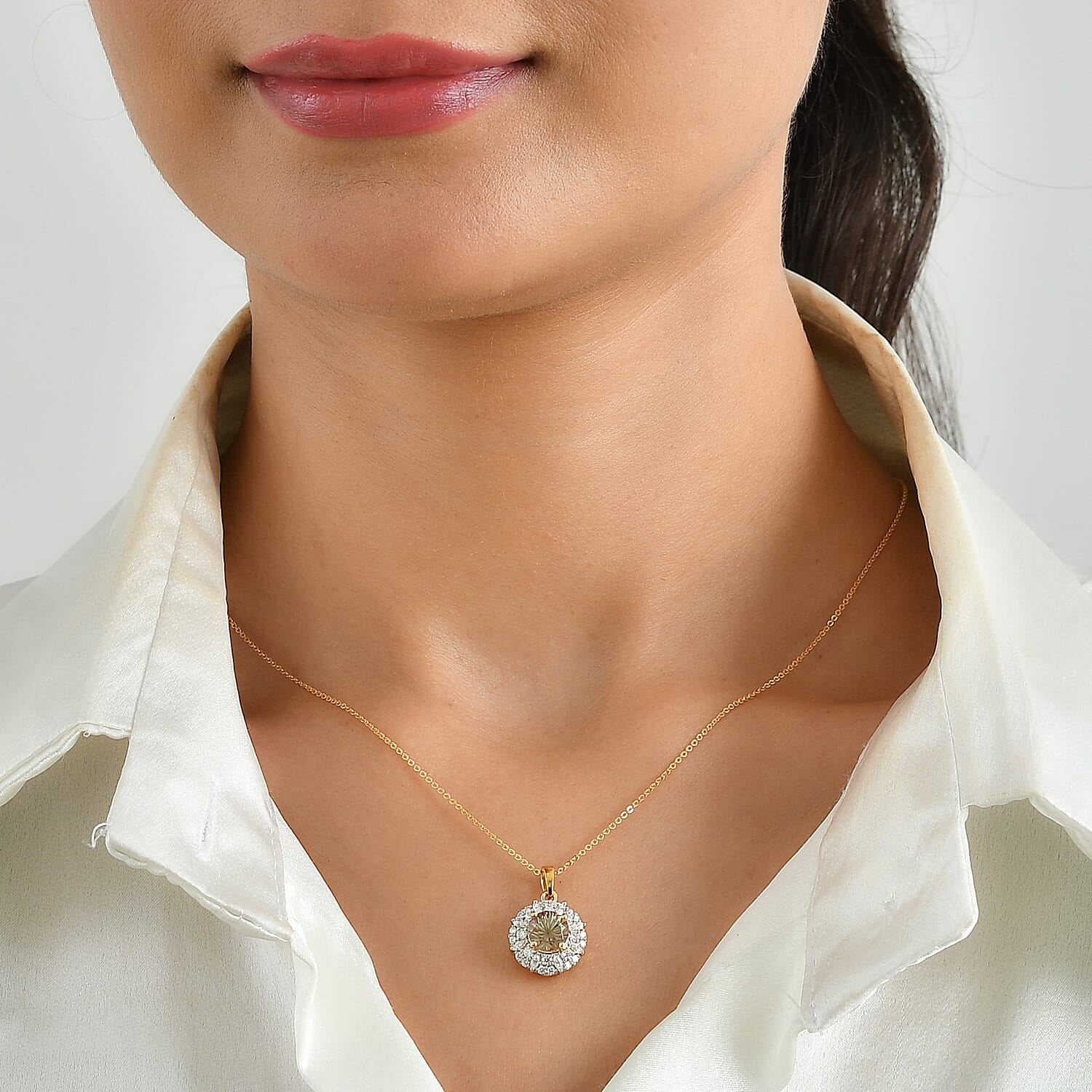 Certified and Appraised D'Joy Premium Hanabi Cut Turkizite and Moissanite 2.33 ctw Pendant Necklace (18 Inches) in 18K Vermeil Yellow Gold Over Sterling Silver