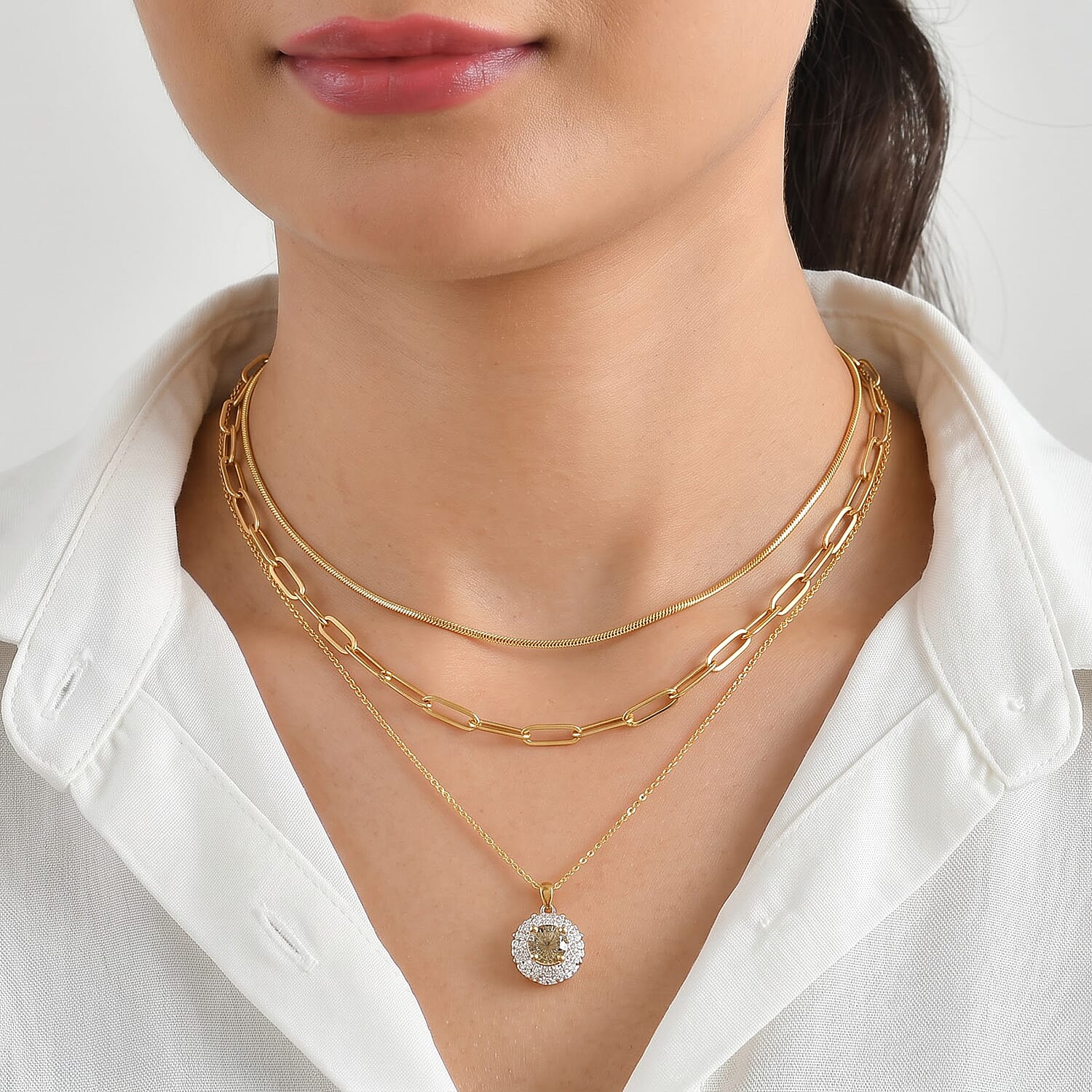 Certified and Appraised D'Joy Premium Hanabi Cut Turkizite and Moissanite 2.33 ctw Pendant Necklace (18 Inches) in 18K Vermeil Yellow Gold Over Sterling Silver