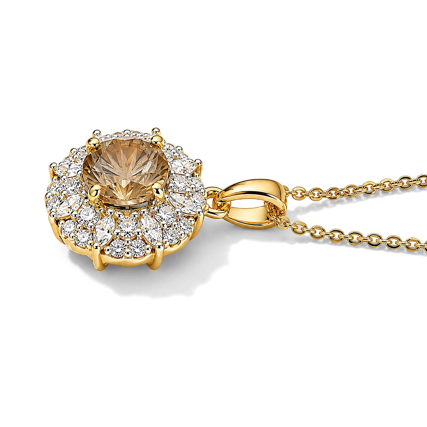 Certified and Appraised D'Joy Premium Hanabi Cut Turkizite and Moissanite 2.33 ctw Pendant Necklace (18 Inches) in 18K Vermeil Yellow Gold Over Sterling Silver