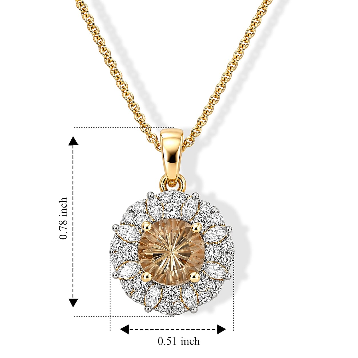 Certified and Appraised D'Joy Premium Hanabi Cut Turkizite and Moissanite 2.33 ctw Pendant Necklace (18 Inches) in 18K Vermeil Yellow Gold Over Sterling Silver
