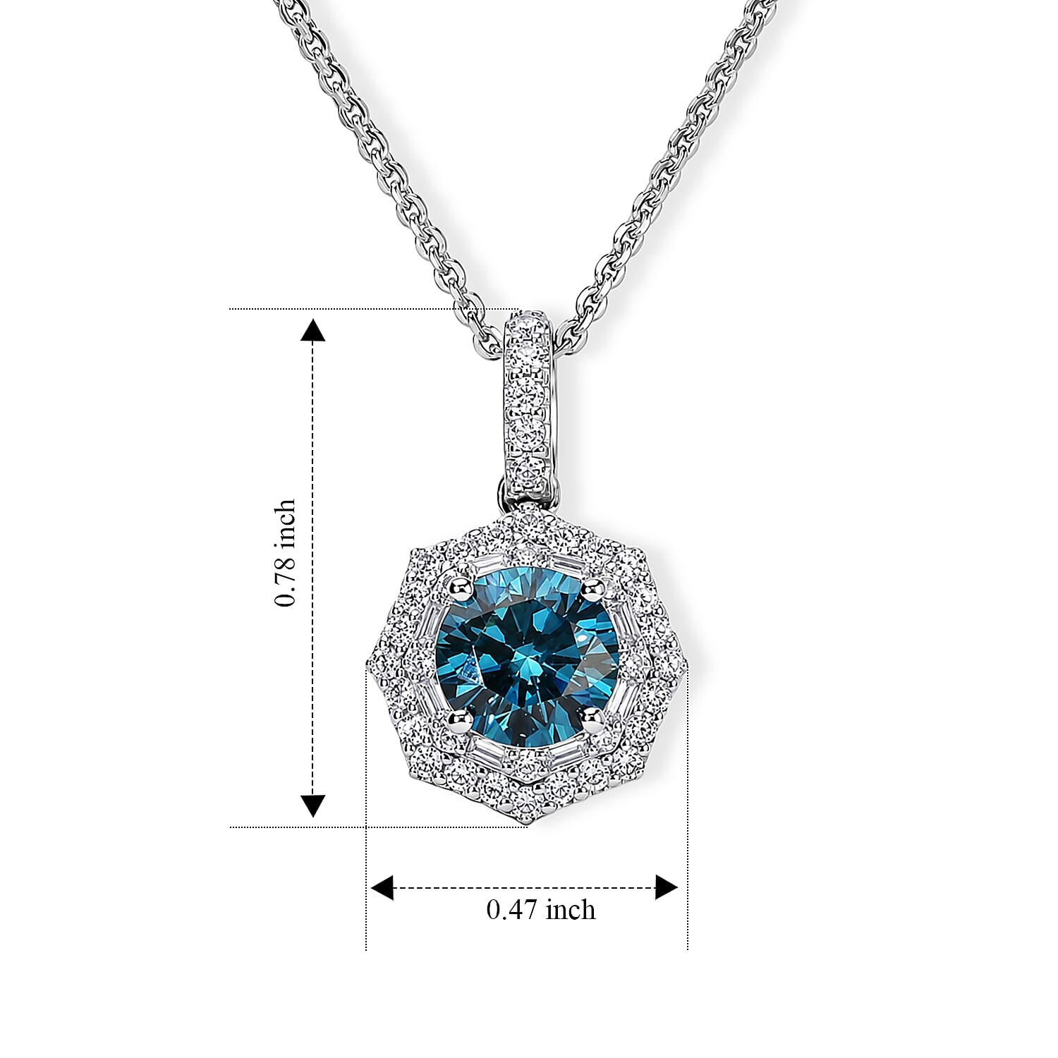 SGL Certified Luxuriant Lab Grown Blue Diamond IR and Lab Grown Diamond VS 1.50 ctw Pendant Necklace in Rhodium Over Sterling Silver 18 Inches