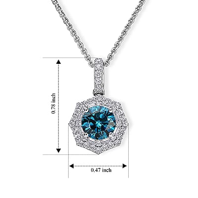 SGL Certified Luxuriant Lab Grown Blue Diamond IR and Lab Grown Diamond VS 1.50 ctw Pendant Necklace in Rhodium Over Sterling Silver 18 Inches