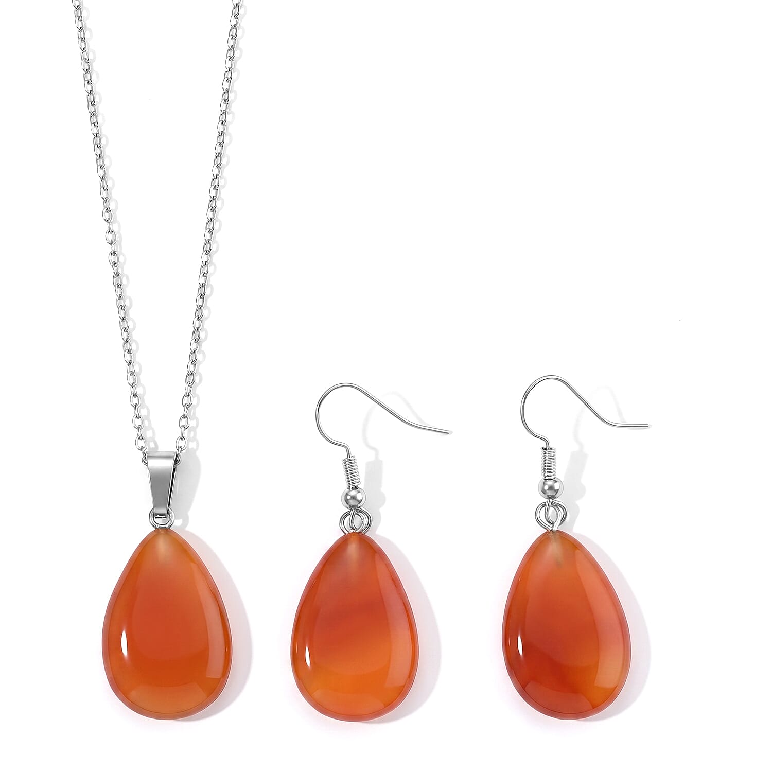 African Amethyst 100.00 ctw Earrings in Silvertone with Pendant Necklace Stainless Steel (Adjustable)