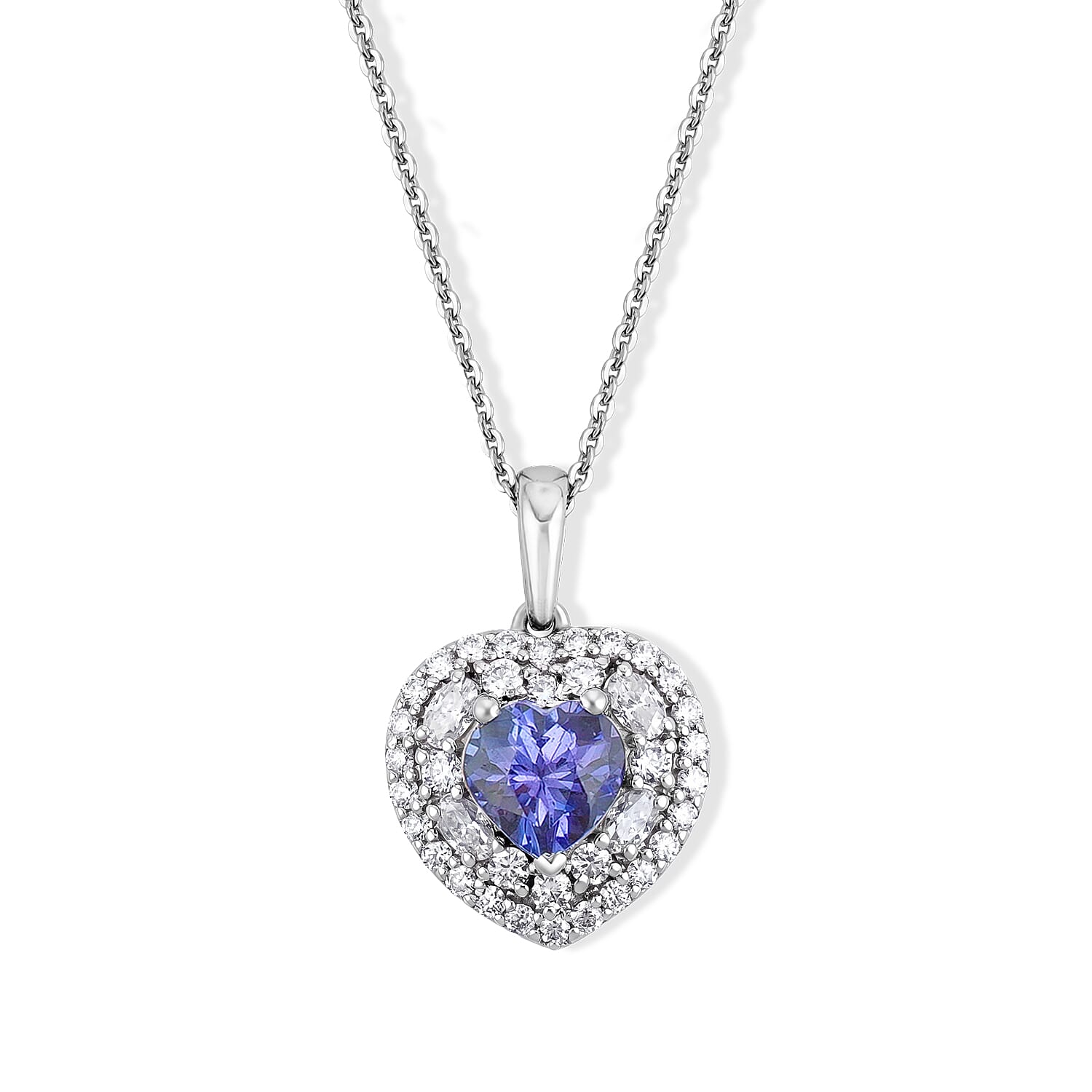 Certified & Appraised D'Joy Premium Tanzanite and Moissanite 1.70 ctw Pendant Necklace in Rhodium Over Sterling Silver 18 Inches