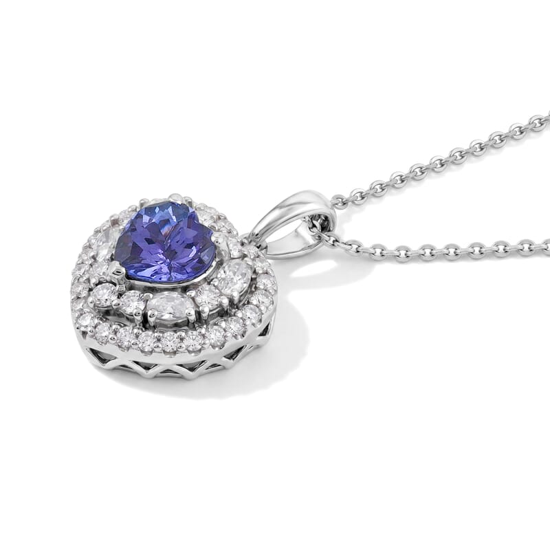 Certified & Appraised D'Joy Premium Tanzanite and Moissanite 1.70 ctw Pendant Necklace in Rhodium Over Sterling Silver 18 Inches