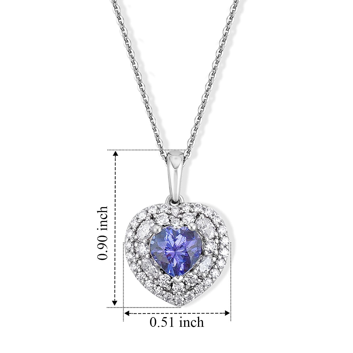 Certified & Appraised D'Joy Premium Tanzanite and Moissanite 1.70 ctw Pendant Necklace in Rhodium Over Sterling Silver 18 Inches