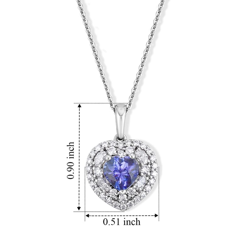 Certified & Appraised D'Joy Premium Tanzanite and Moissanite 1.70 ctw Pendant Necklace in Rhodium Over Sterling Silver 18 Inches