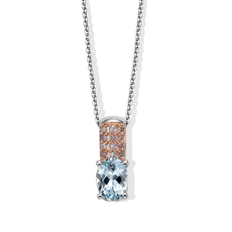 D'Joy Santa Maria Aquamarine and Natural Pink Diamond 0.80 ctw Arctic Bloom Pendant Necklace in Rhodium Over Sterling Silver 20 Inches