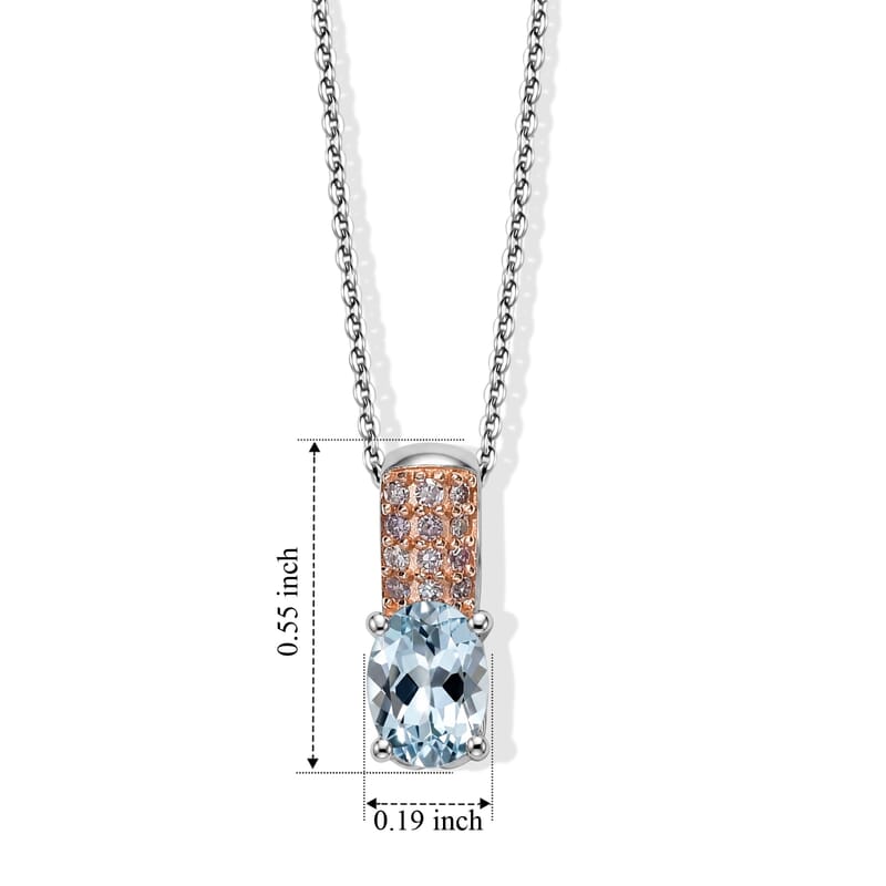 D'Joy Santa Maria Aquamarine and Natural Pink Diamond 0.80 ctw Arctic Bloom Pendant Necklace in Rhodium Over Sterling Silver 20 Inches