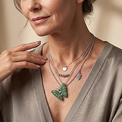 D'Joy Green Jade (D) and Multi Gemstone 11.30 ctw Pendant Necklace in Rhodium Over Sterling Silver 18 Inches