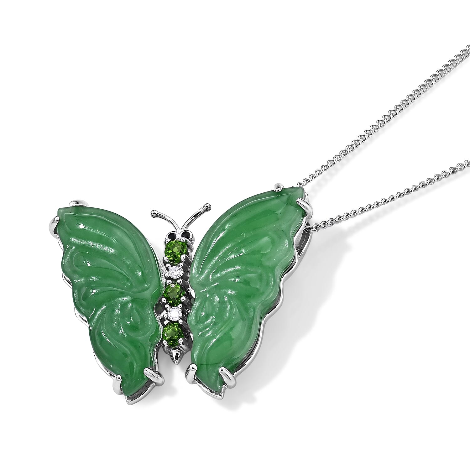 D'Joy Green Jade (D) and Multi Gemstone 11.30 ctw Pendant Necklace in Rhodium Over Sterling Silver 18 Inches