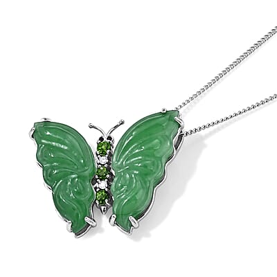 D'Joy Green Jade (D) and Multi Gemstone 11.30 ctw Pendant Necklace in Rhodium Over Sterling Silver 18 Inches