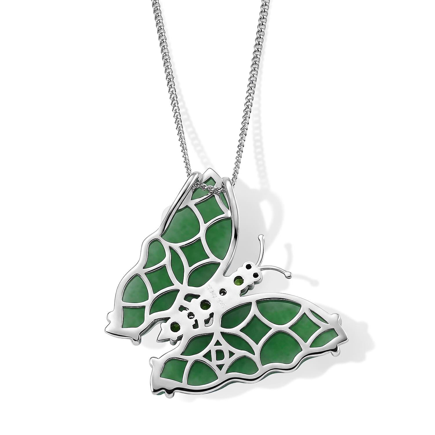 D'Joy Green Jade (D) and Multi Gemstone 11.30 ctw Pendant Necklace in Rhodium Over Sterling Silver 18 Inches