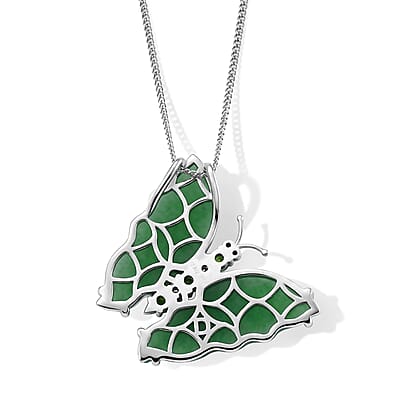 D'Joy Green Jade (D) and Multi Gemstone 11.30 ctw Pendant Necklace in Rhodium Over Sterling Silver 18 Inches
