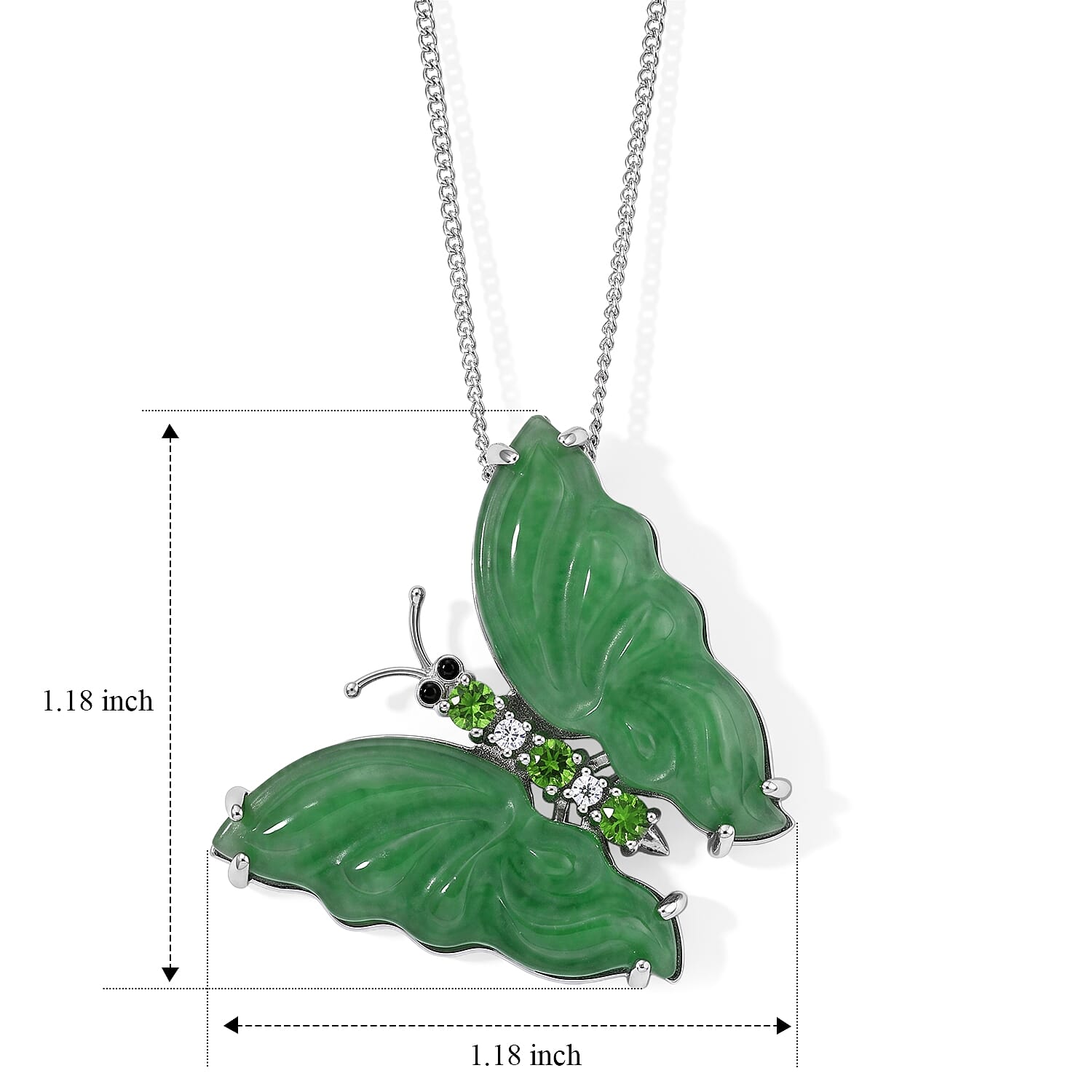 D'Joy Green Jade (D) and Multi Gemstone 11.30 ctw Pendant Necklace in Rhodium Over Sterling Silver 18 Inches