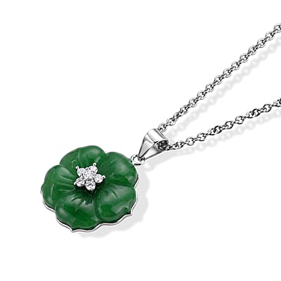 D'Joy Green Jade (D) and Moissanite 7.90 ctw Pendant Necklace in Rhodium Over Sterling Silver 18 Inches
