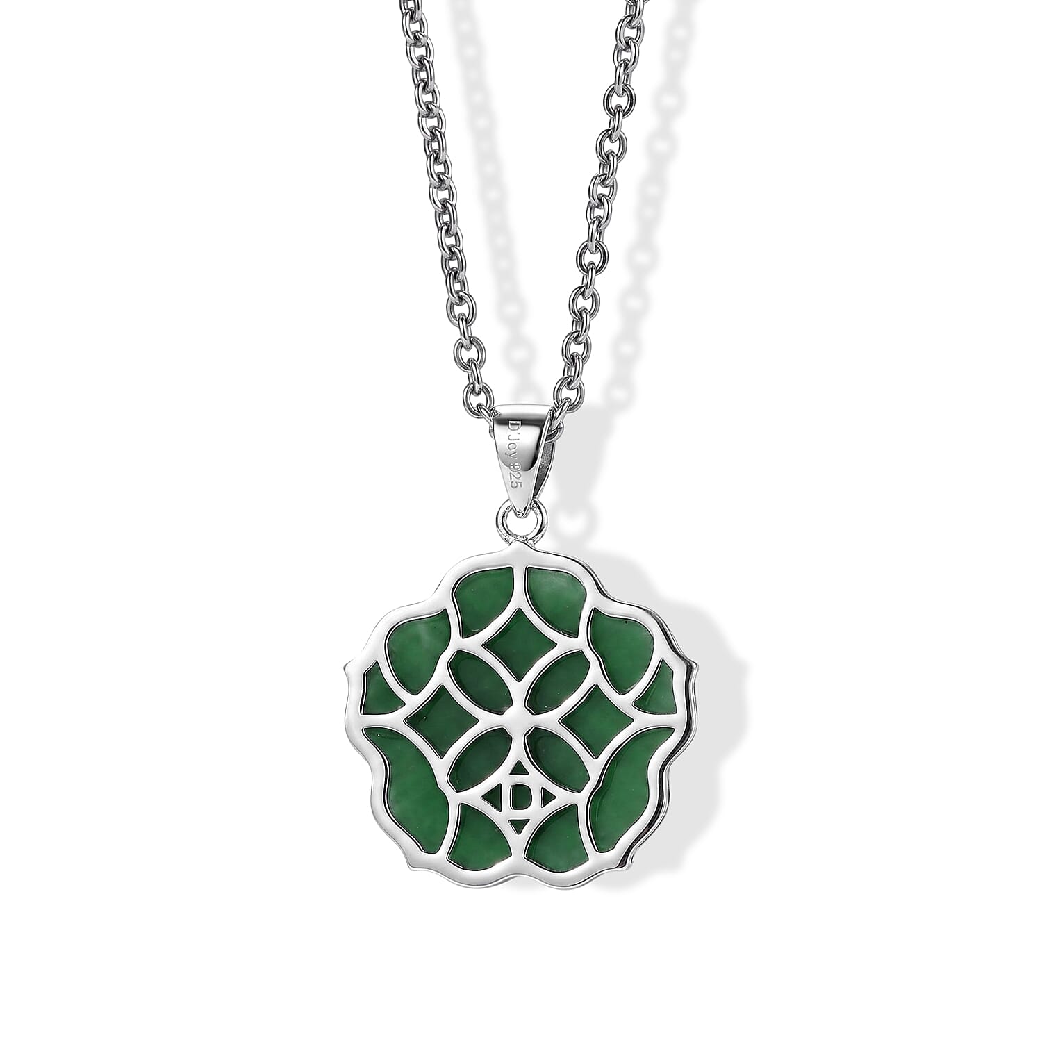 D'Joy Green Jade (D) and Moissanite 7.90 ctw Pendant Necklace in Rhodium Over Sterling Silver 18 Inches