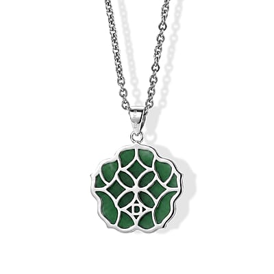 D'Joy Green Jade (D) and Moissanite 7.90 ctw Pendant Necklace in Rhodium Over Sterling Silver 18 Inches