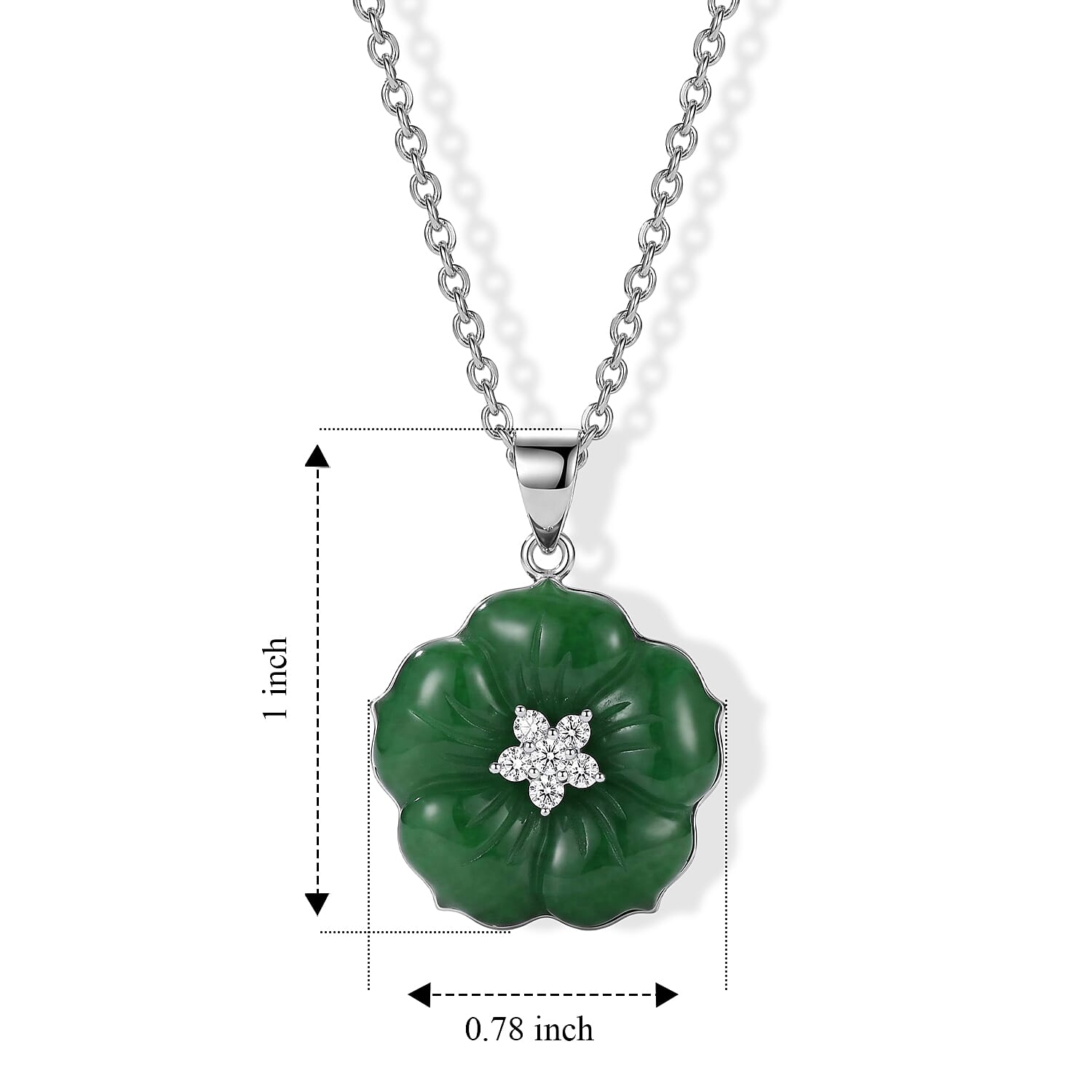 D'Joy Green Jade (D) and Moissanite 7.90 ctw Pendant Necklace in Rhodium Over Sterling Silver 18 Inches
