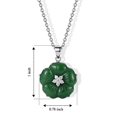 D'Joy Green Jade (D) and Moissanite 7.90 ctw Pendant Necklace in Rhodium Over Sterling Silver 18 Inches