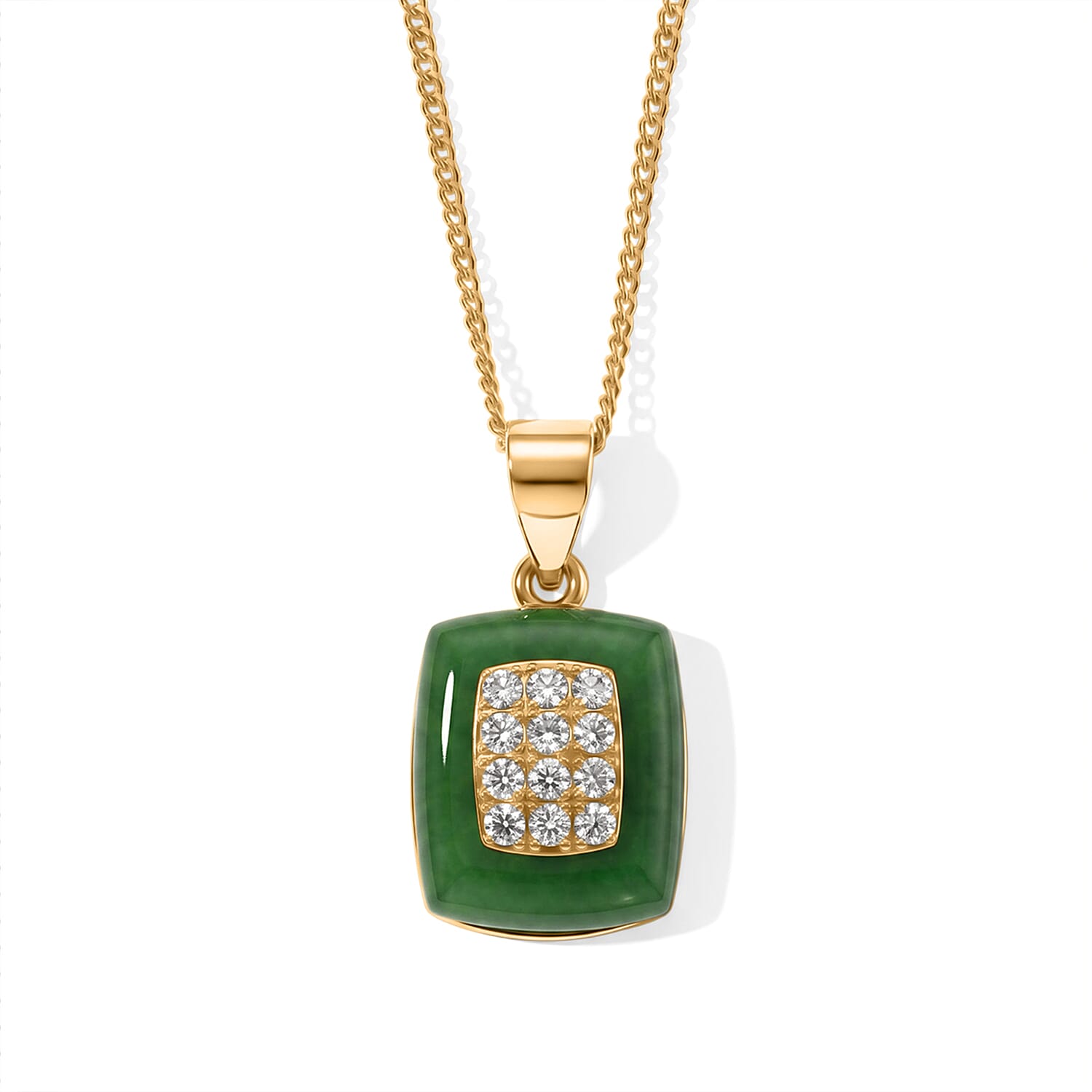 D'Joy Green Jade and Lab Grown Diamond 4.50 ctw Pendant Necklace in 18K YG Plated Sterling Silver 18 Inches