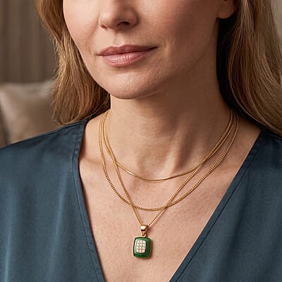 D'Joy Green Jade and Lab Grown Diamond 4.50 ctw Pendant Necklace in 18K YG Plated Sterling Silver 18 Inches