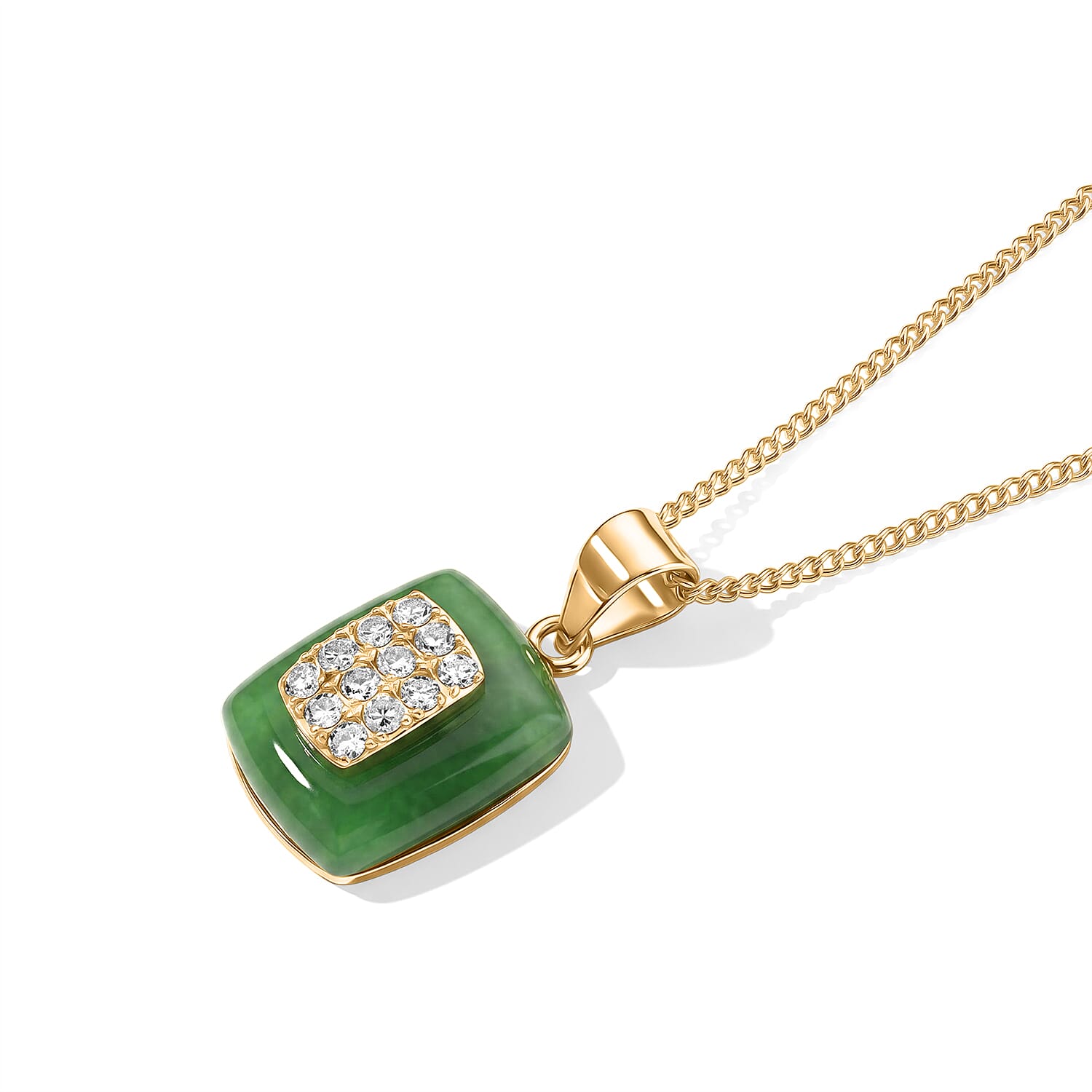 D'Joy Green Jade and Lab Grown Diamond 4.50 ctw Pendant Necklace in 18K YG Plated Sterling Silver 18 Inches