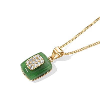 D'Joy Green Jade and Lab Grown Diamond 4.50 ctw Pendant Necklace in 18K YG Plated Sterling Silver 18 Inches
