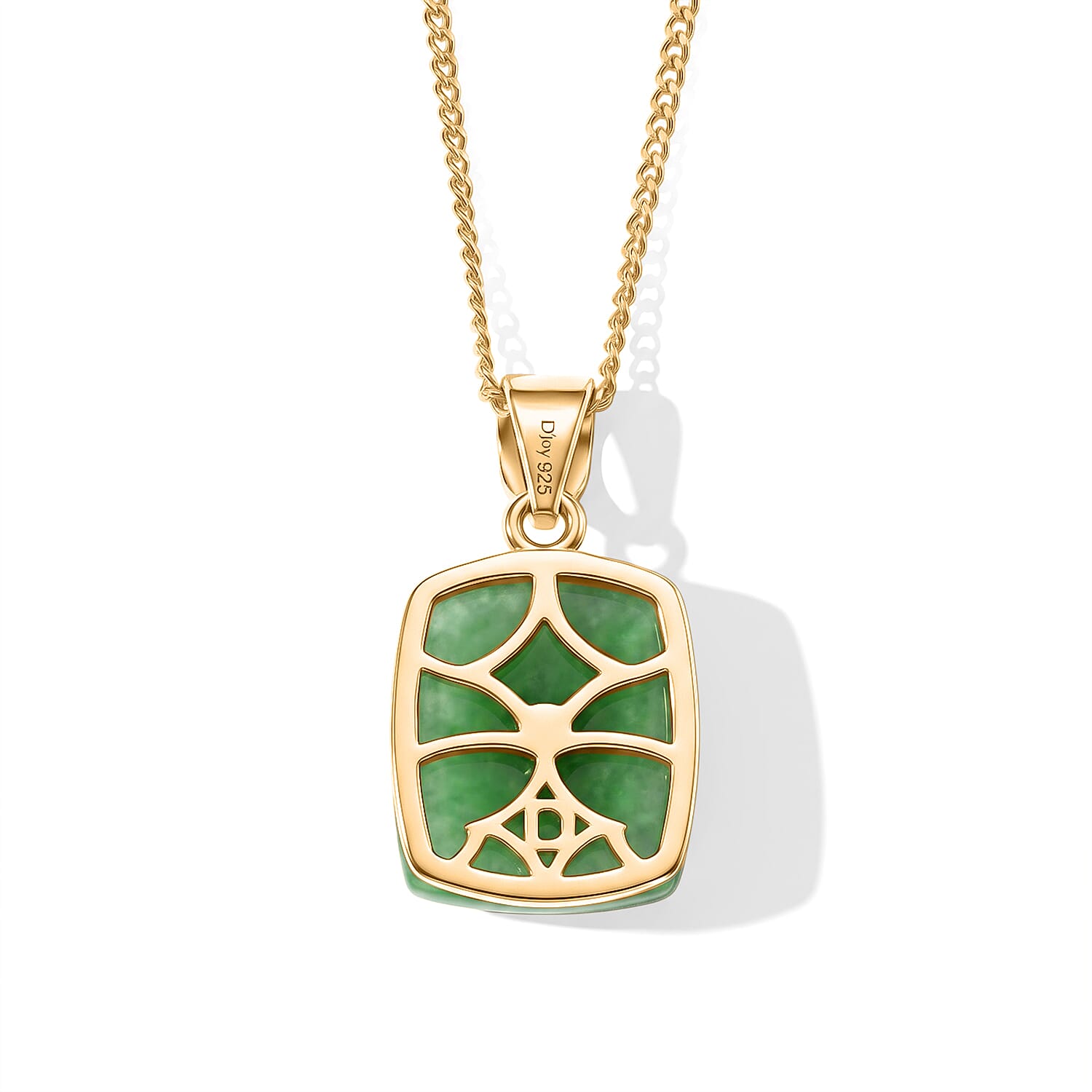 D'Joy Green Jade and Lab Grown Diamond 4.50 ctw Pendant Necklace in 18K YG Plated Sterling Silver 18 Inches