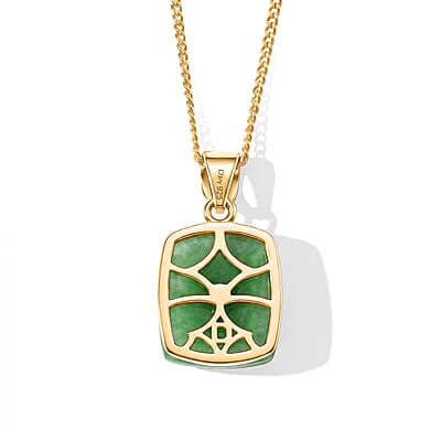 D'Joy Green Jade and Lab Grown Diamond 4.50 ctw Pendant Necklace in 18K YG Plated Sterling Silver 18 Inches
