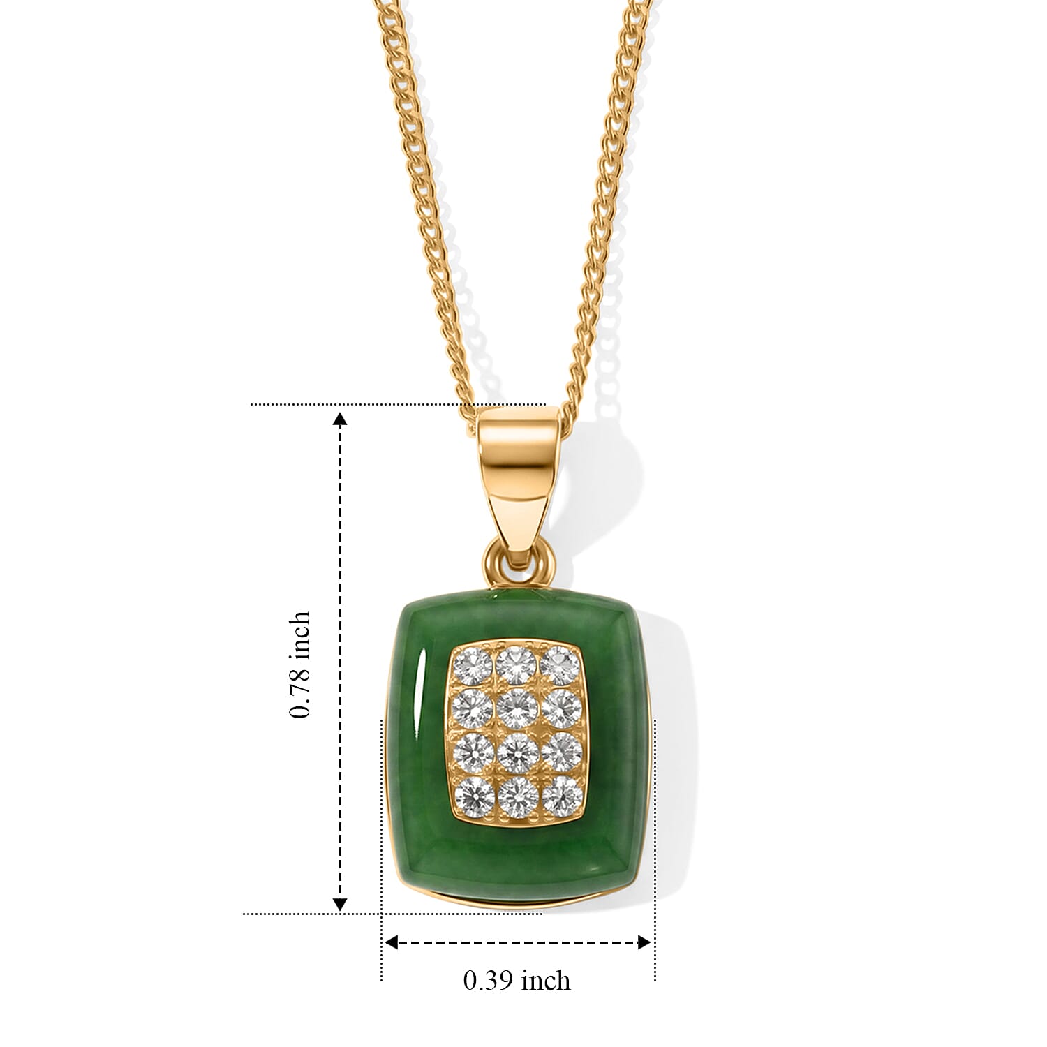 D'Joy Green Jade and Lab Grown Diamond 4.50 ctw Pendant Necklace in 18K YG Plated Sterling Silver 18 Inches