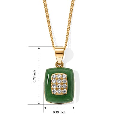 D'Joy Green Jade and Lab Grown Diamond 4.50 ctw Pendant Necklace in 18K YG Plated Sterling Silver 18 Inches