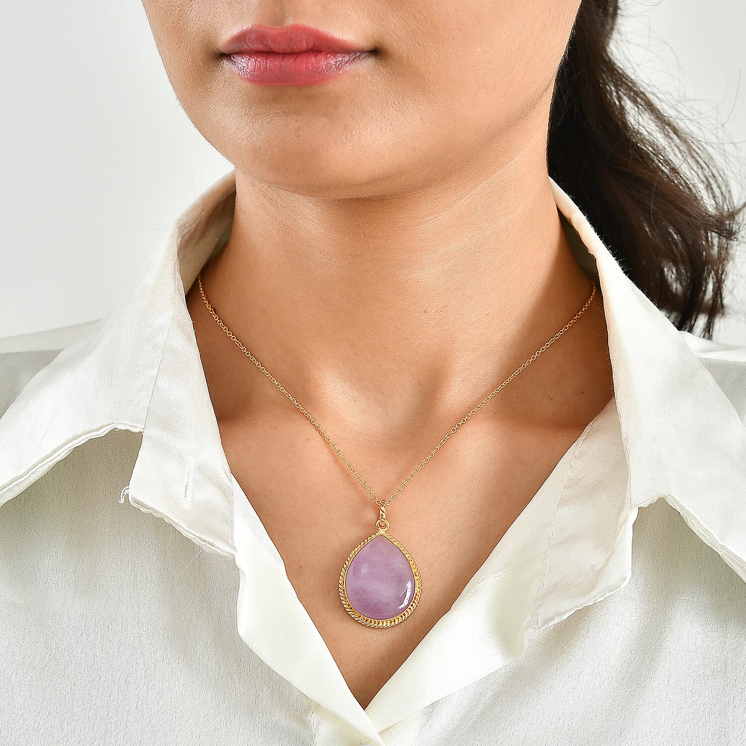 EverTrue Kunzite 10.30 ctw Pendant in 18K YG Plated with ION Plated YG Stainless Steel (20 Inches)