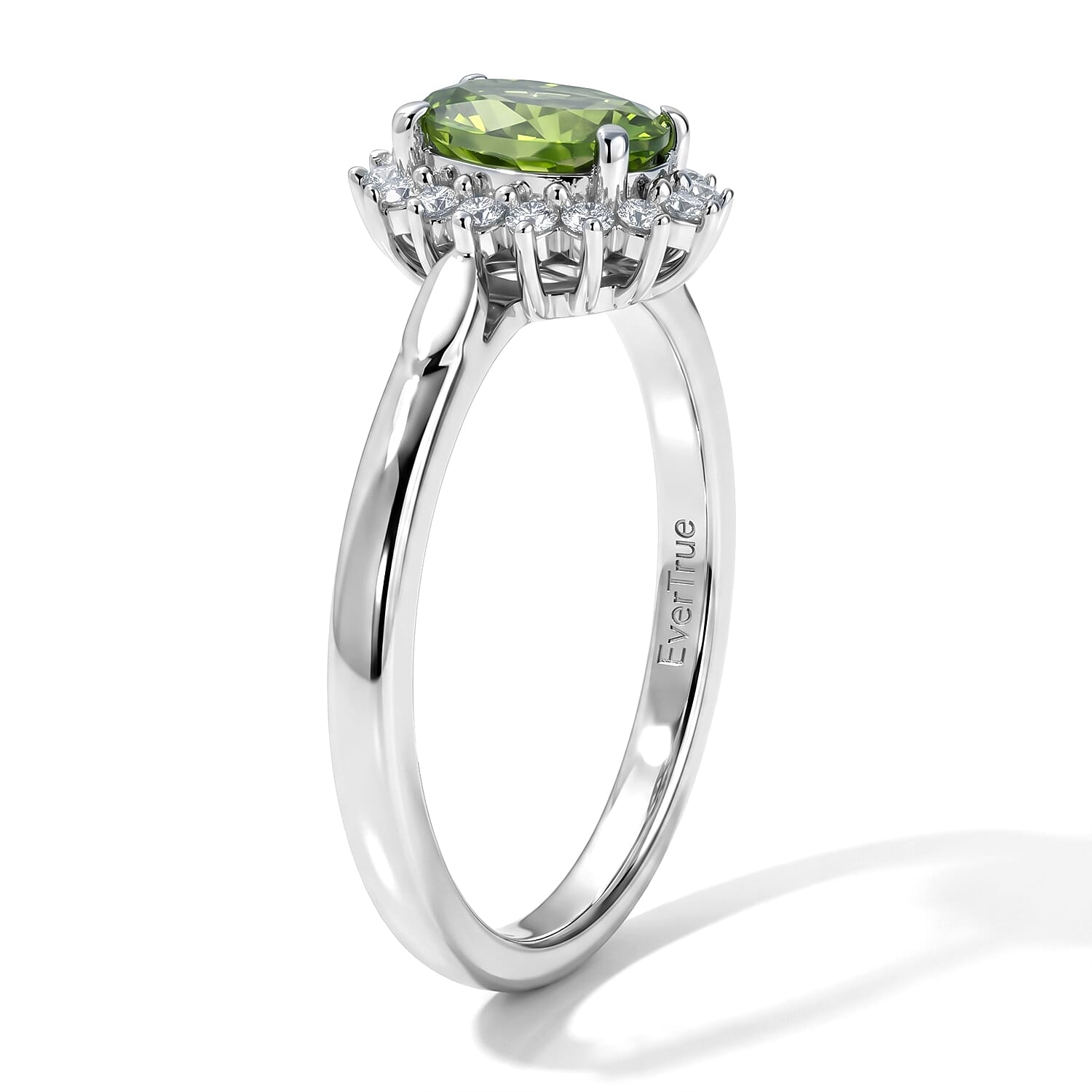 EverTrue Premium Hebei Peridot and White Zircon 4.25 ctw Earrings, Ring (Size 5.0) and Pendant in Platinum Bond with Stainless Steel Necklace (20 Inches)
